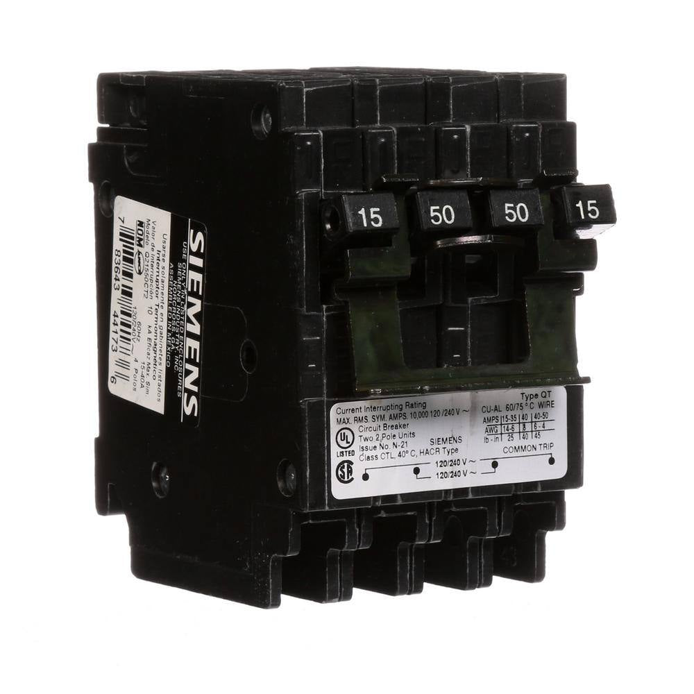 15 Amp Double-Pole/50 Amp Double-Pole Quadplex Circuit Breaker