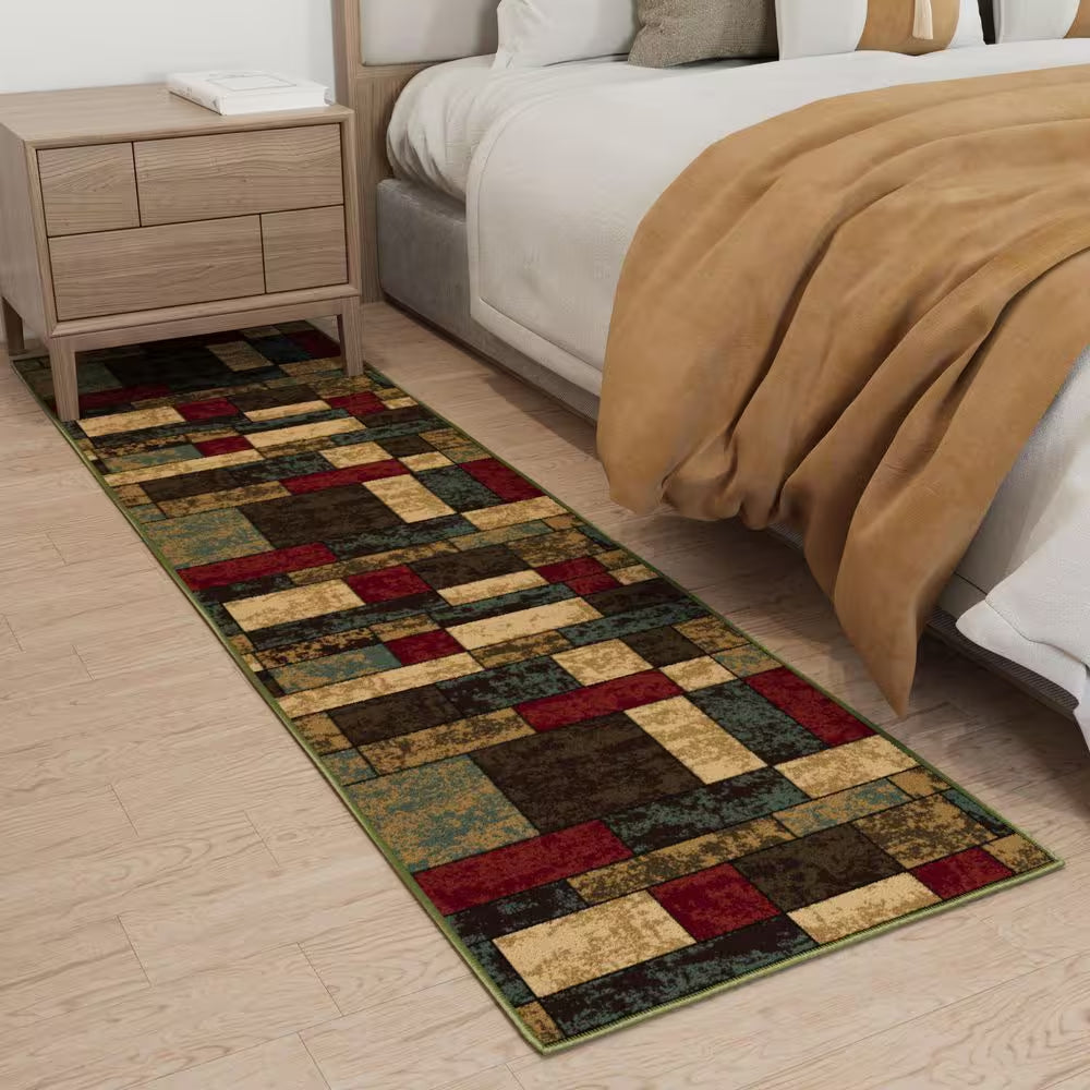 Ottohome Collection Non-Slip Rubberback Boxes Design 2 X 6 Indoor Runner Rug, 1 Ft. 10 In. X 6 Ft., Multicolor