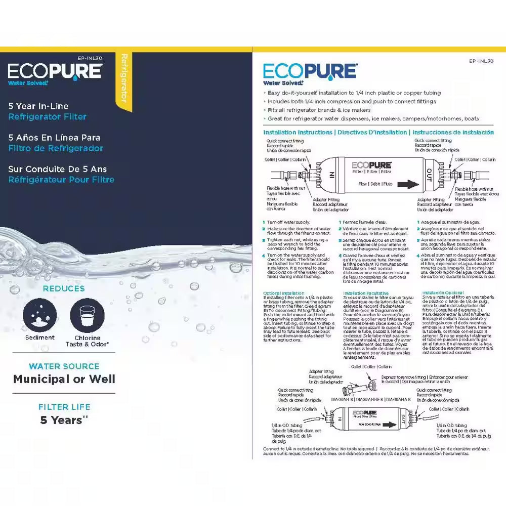 5-Year In-Line Refrigerator Water Filter - Includes Both 1/4 In. Compression and Push to Connect Fittings