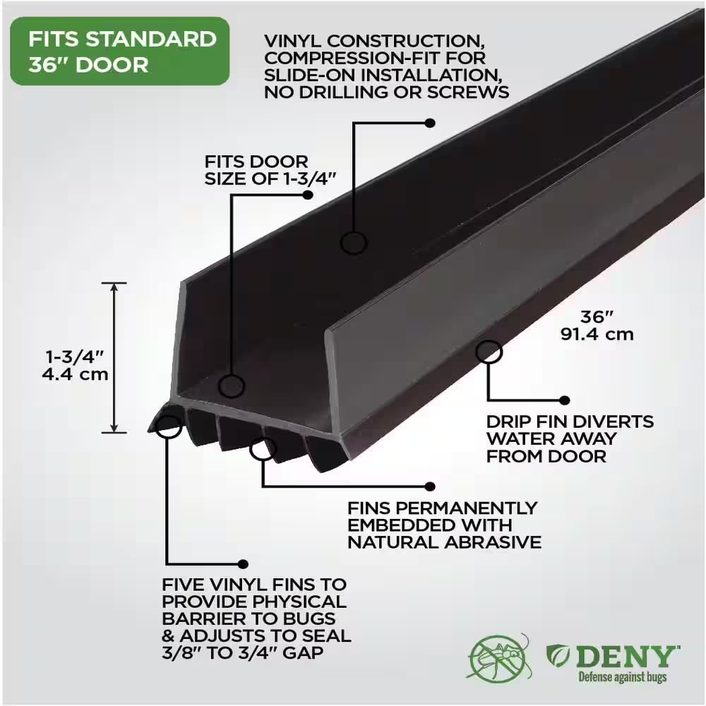36 In. Brown Vinyl U-Shape Deny Slide-On under Door Seal
