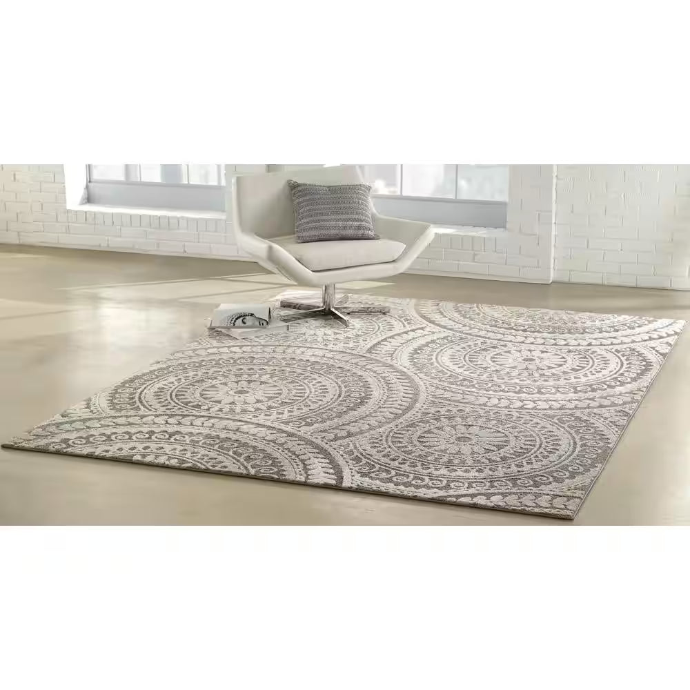 Spiral Medallion 7 Ft. X 9 Ft. Gray Geometric Area Rug