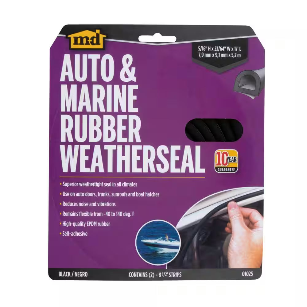 17 Ft. Black Small Rubber Auto & Marine Weatherseal for All Climates
