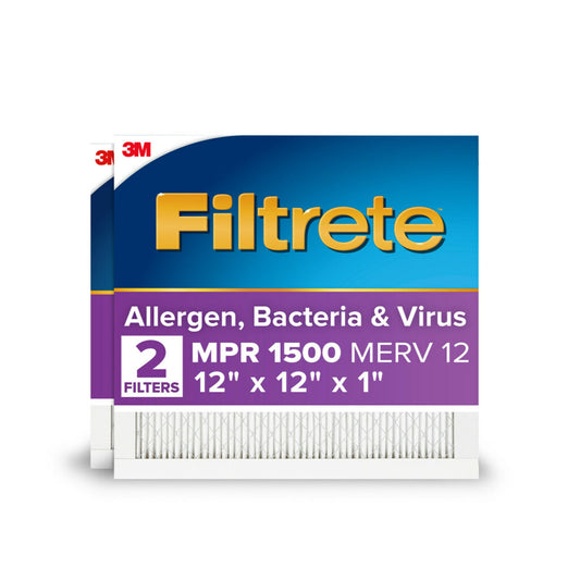 12 X 12 X 1 MERV 12 1500 MPR Allergen, Bacteria and Virus Electrostatic Pleated Air Filter 2 -Pack