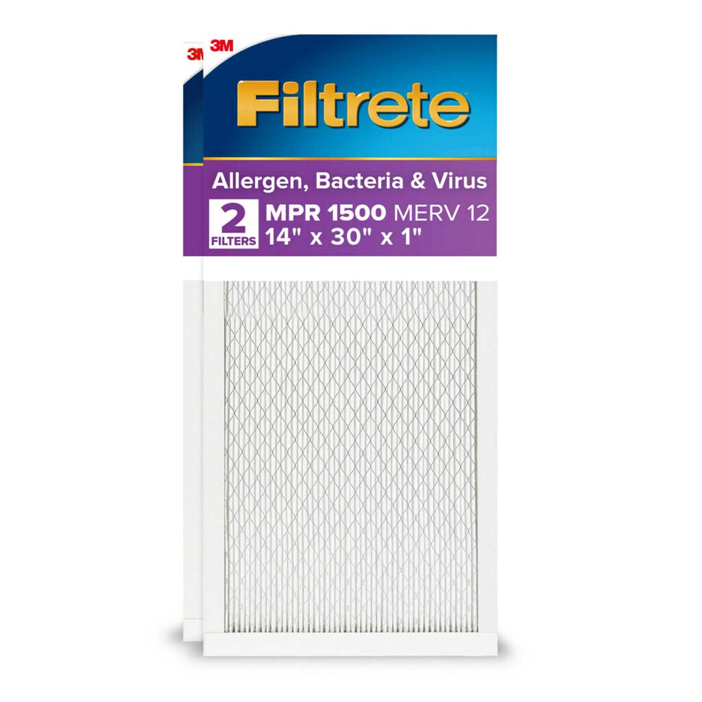 14 X 30 X 1 MERV 12 1500 MPR Allergen, Bacteria and Virus Electrostatic Pleated Air Filter 2 -Pack