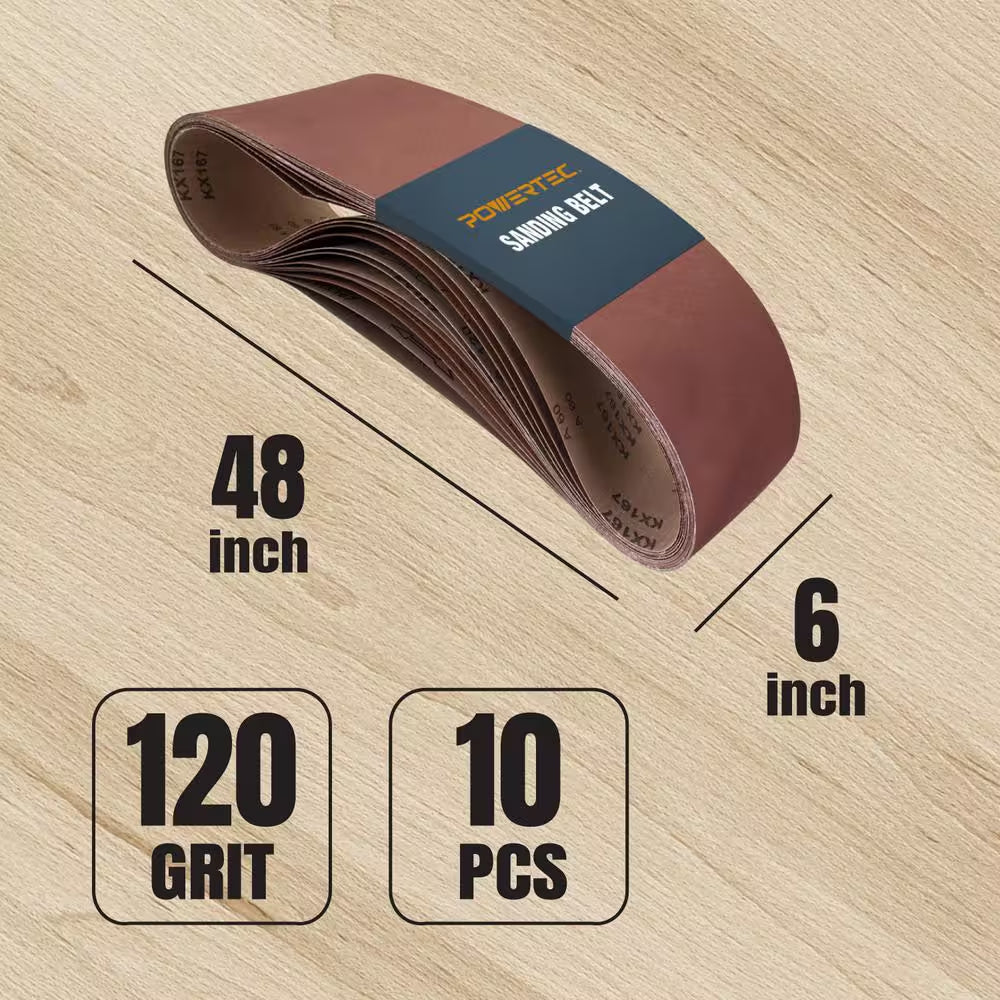 6 In. X 48 In. 120-Grit Aluminum Oxide Sanding Belt for Bench Belt Sander (10-Pack)