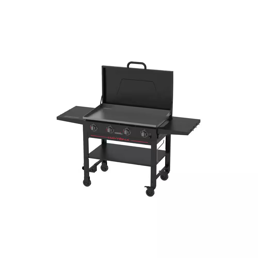 Daytona 4-Burner Propane Gas Griddle with Lid in Black