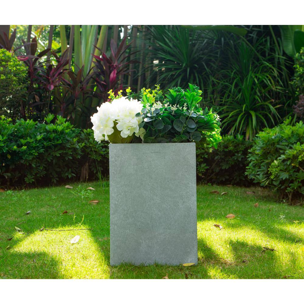 Small 13 In. Tall Slate Gray Lightweight Concrete Square Outdoor Planter