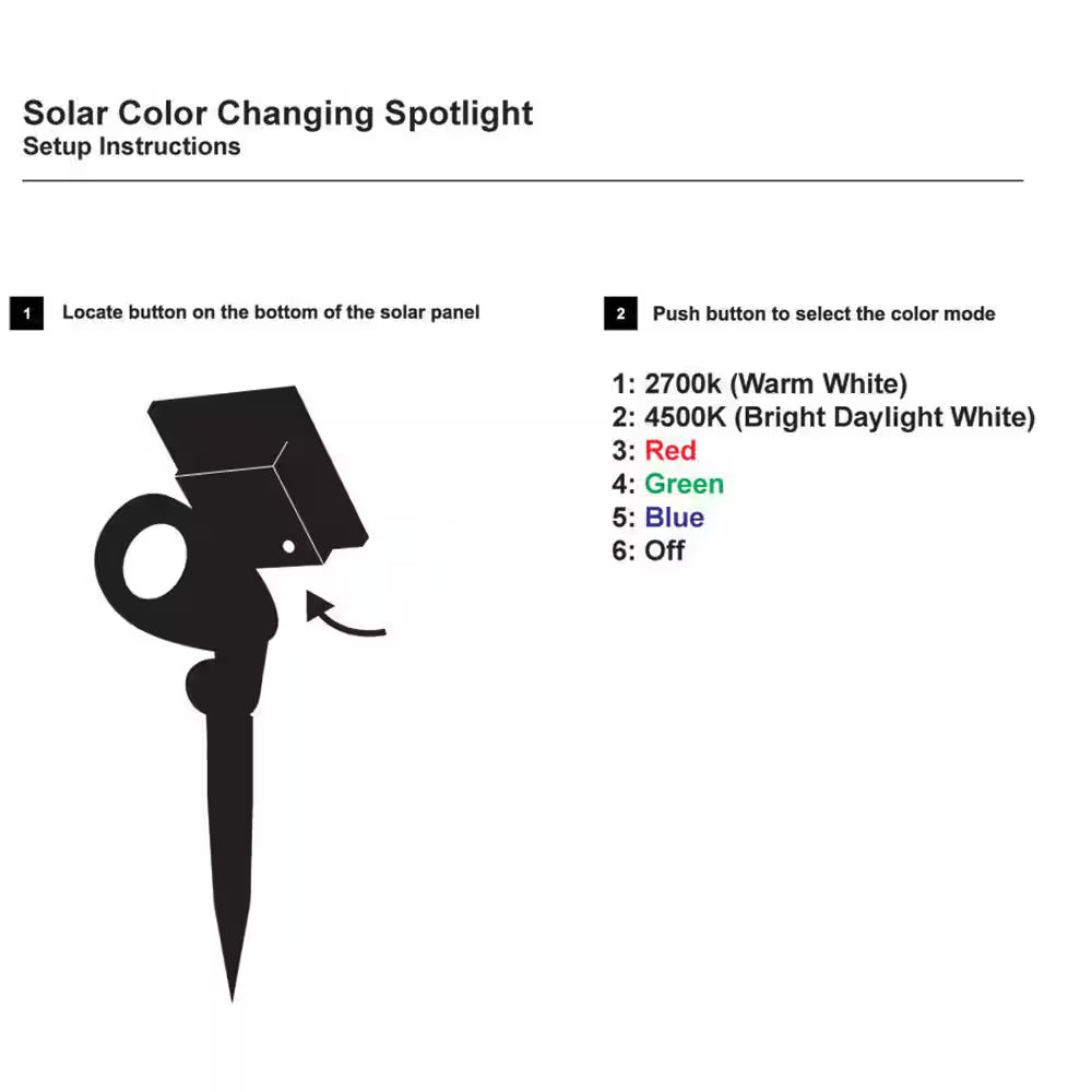 120 Lumen Black LED Weather Resistant Outdoor Solar Spot Light with Color Changing and Adjustable Head