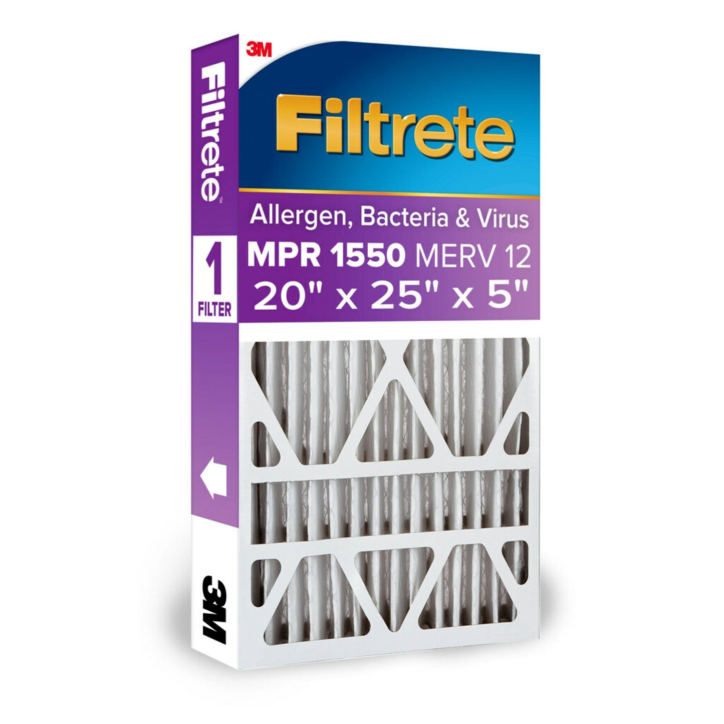 20 X 25 X 5 MERV 12 1550 MPR Allergen, Bacteria and Virus Electrostatic Pleated Air Filter