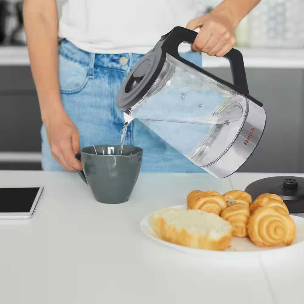 Electric Black Tea Kettle 8.4 Cups with Blue Indicator Lights