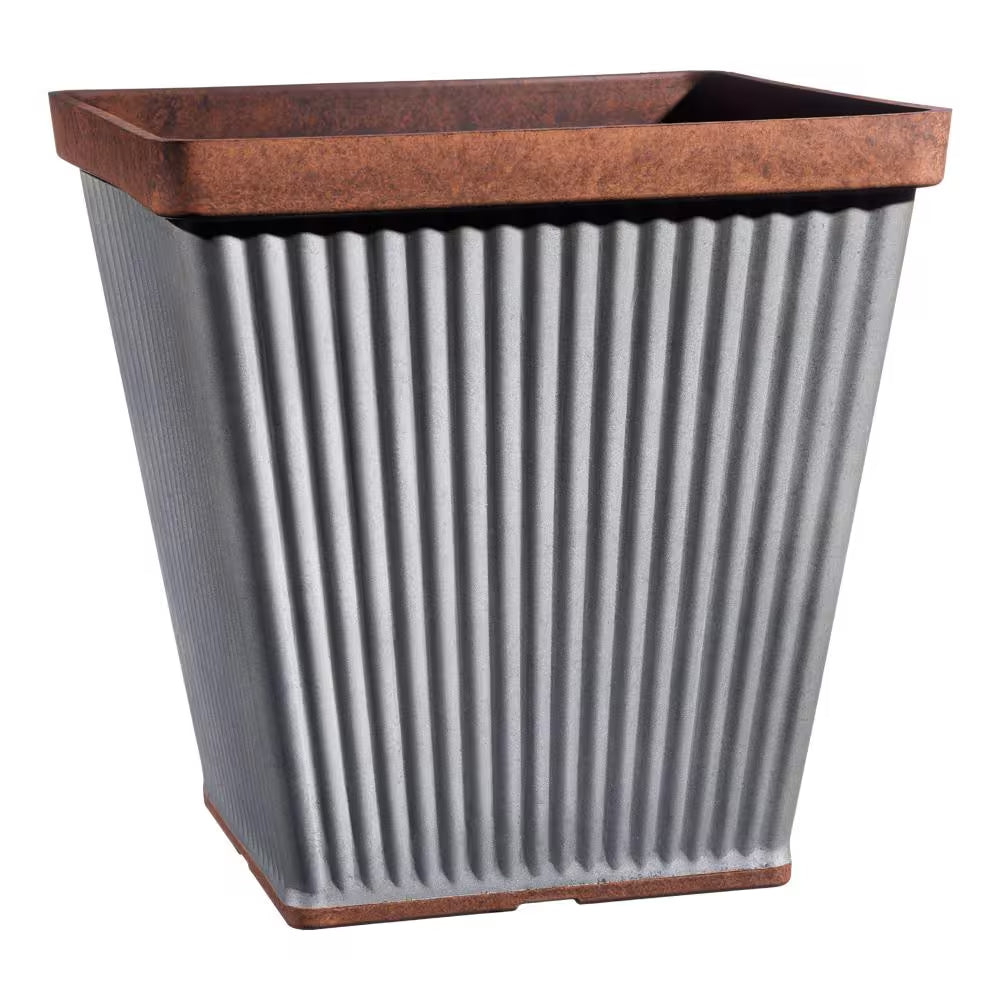 Spokane Medium Galvanized Resin Square Planter with Copper Rim (14 In. L X 14 In. W X 14 In. H)