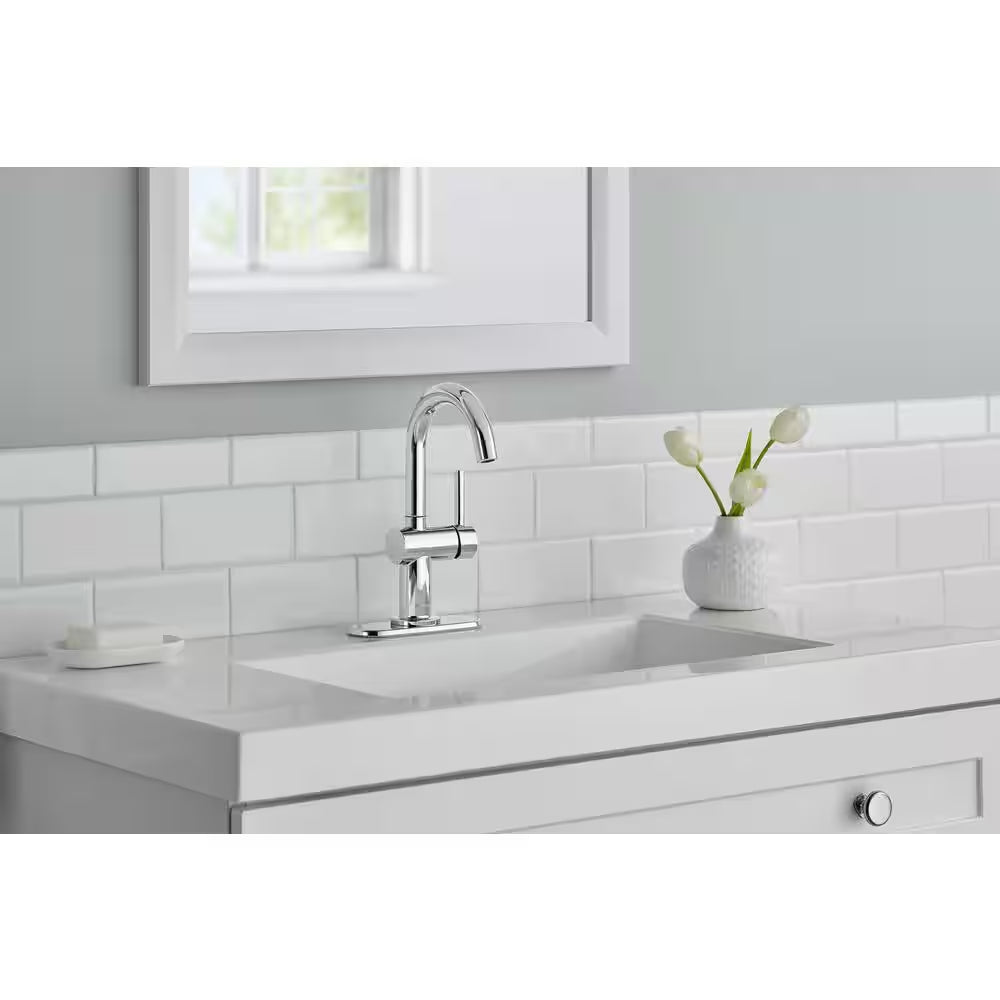 Dorind Single Hole Single-Handle Deck Mount High-Arc Bathroom Faucet in Polished Chrome