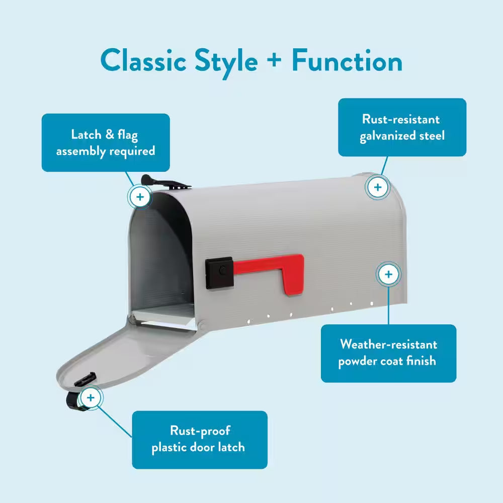 Grayson Gray, Medium, Steel, Post Mount Mailbox