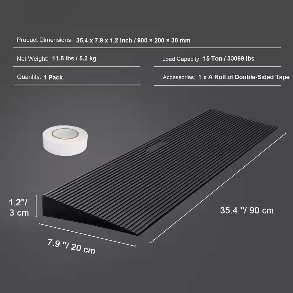 1.2 In. Rise Cuttable Threshold Ramp for Sweeping Robot, 35.4 In. Wide Natural Rubber Wheelchair Ramp, Non-Slip Ramp