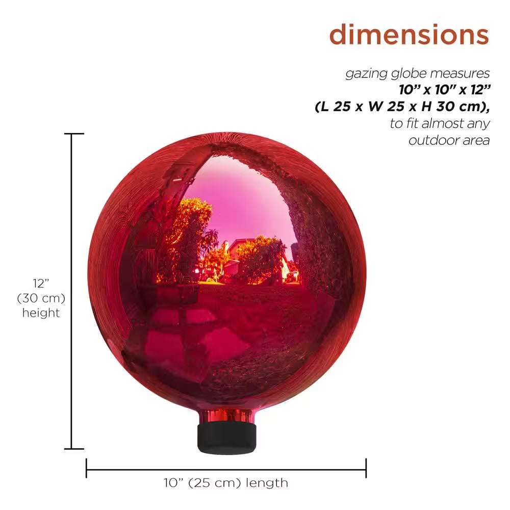 10 In. Dia Indoor/Outdoor Glass Gazing Globe Yard Decoration, Red