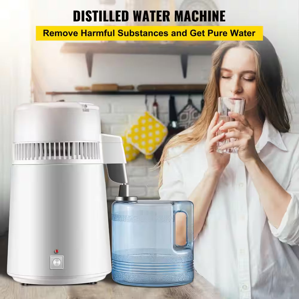 Pure Water Distiller 750W Fully Upgraded with Handle 1.1 Gal. /4L BPA Free Container Perfect for Home Use White