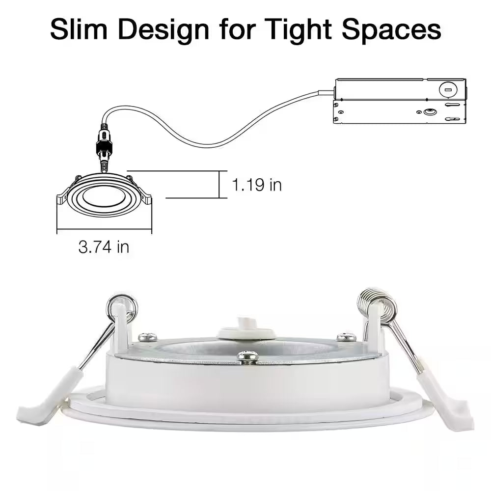 3 In. Canless Integrated LED Recessed Light Trim 550 Lumens Adjustable CCT Kitchen Bathroom Remodel Wet Rated Dimmable