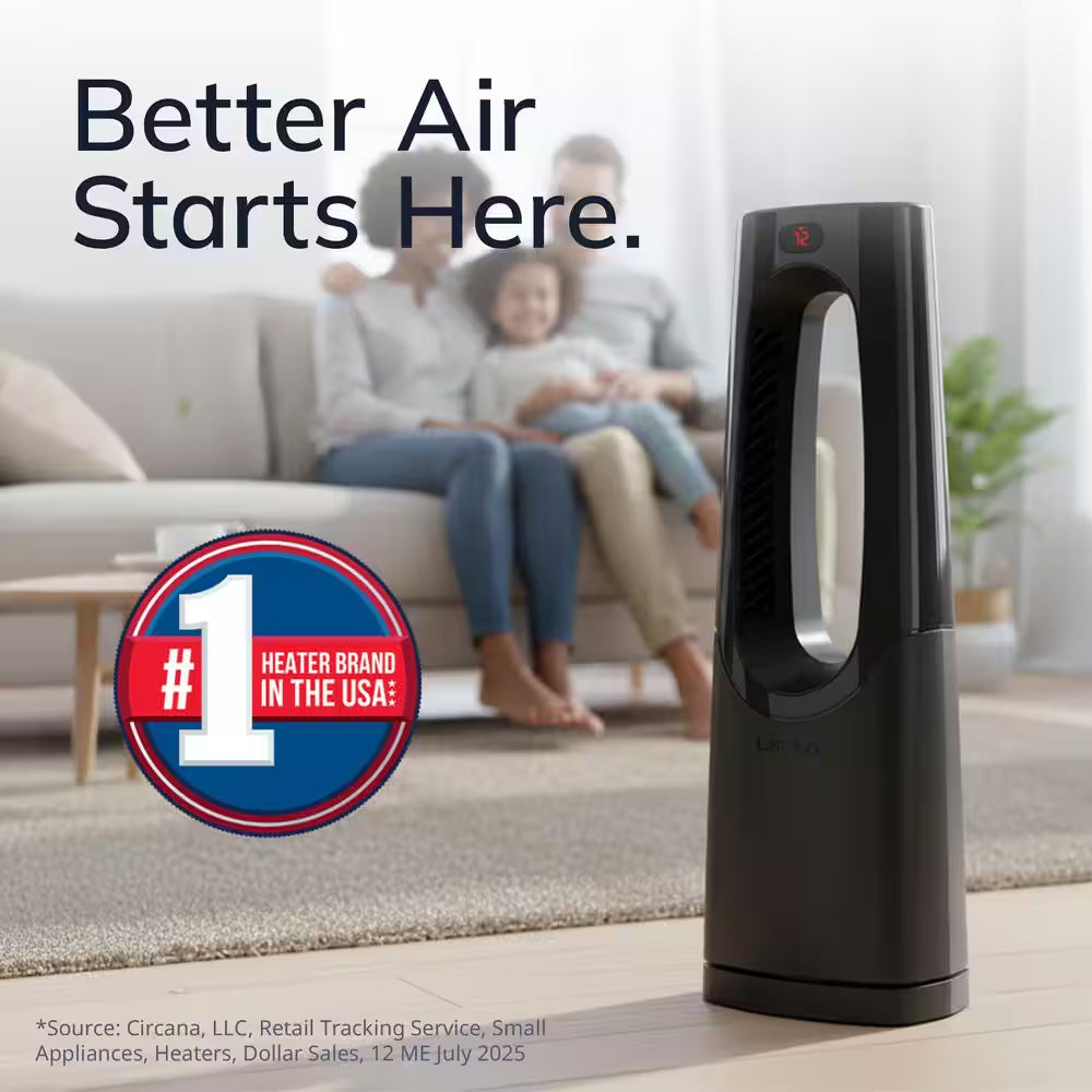 Bladeless 1500W 28 In. Black Electric Oscillating Tower Ceramic Space Heater with Remote Control and Digital Display