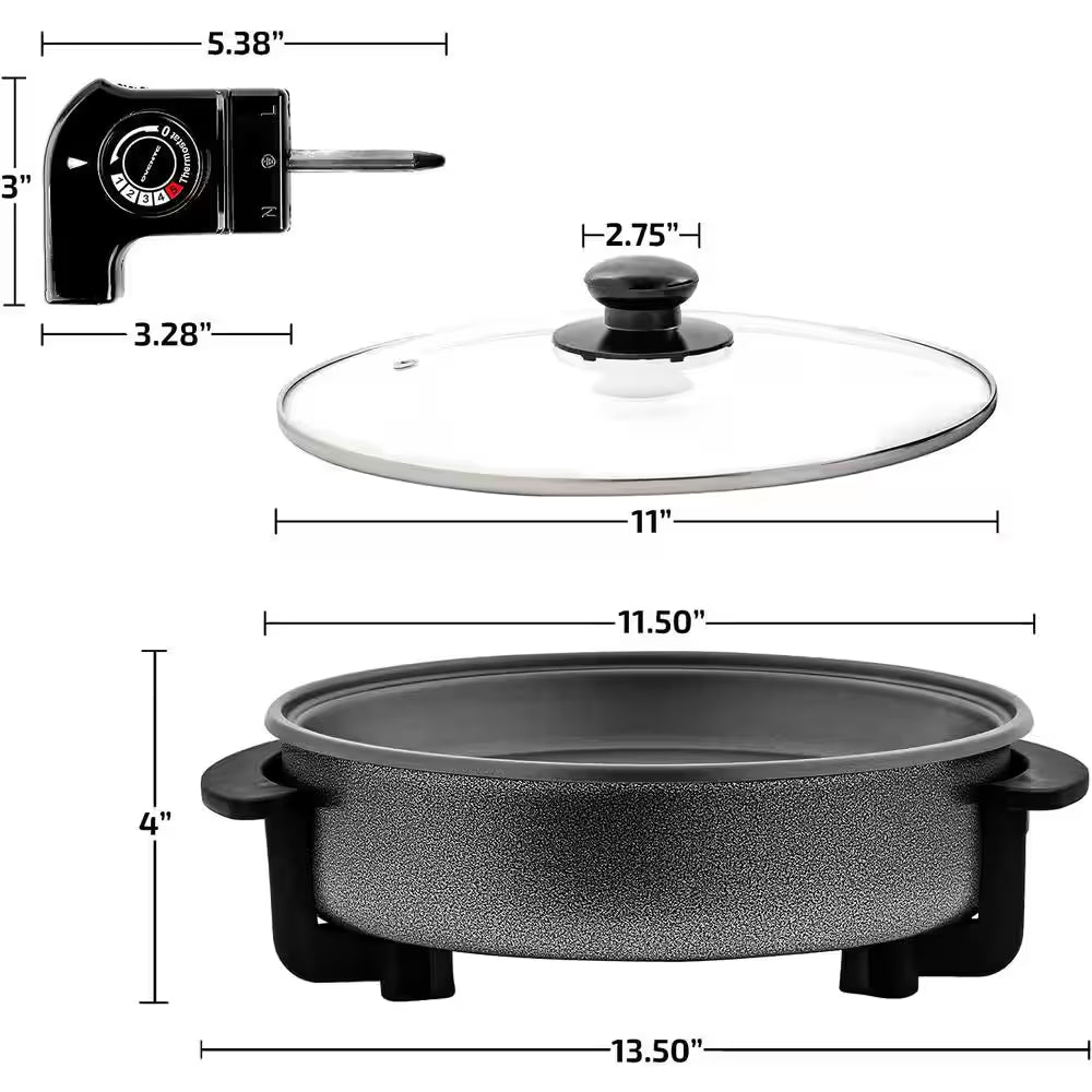 113 Sq. In. Black Electric Skillet with Nonstick Coating, Frying Pan with Tempered Glass Lid