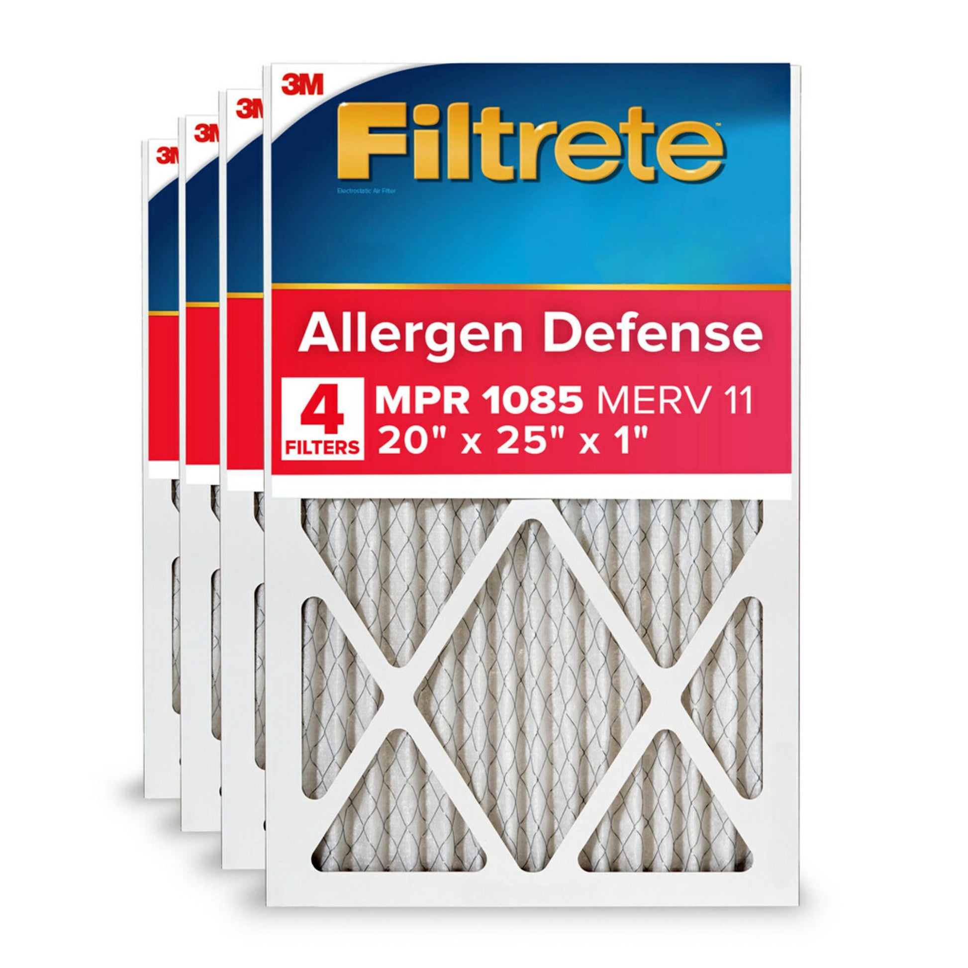 20 X 25 X 1 MERV 11 1085 MPR Allergen Defense Electrostatic Pleated Air Filter 4 -Pack