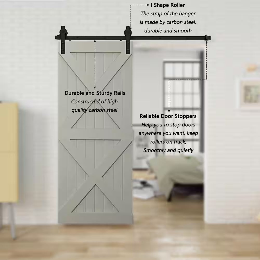 6.6 Ft./79 In. Black Sliding Barn Door Track and Hardware Kit with I-Shape Hanger for Single Door