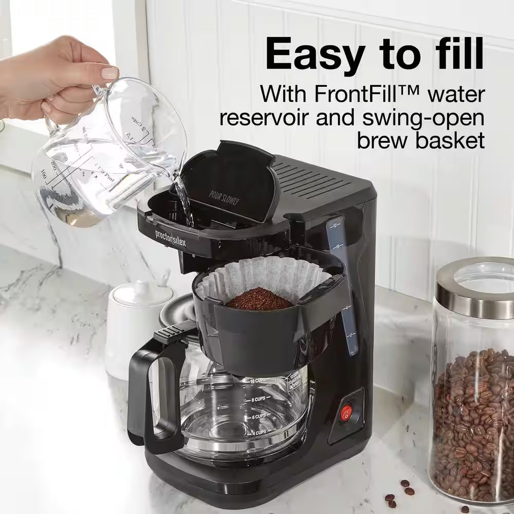 12-Cup Black Front Fill Compact Drip Coffee Maker