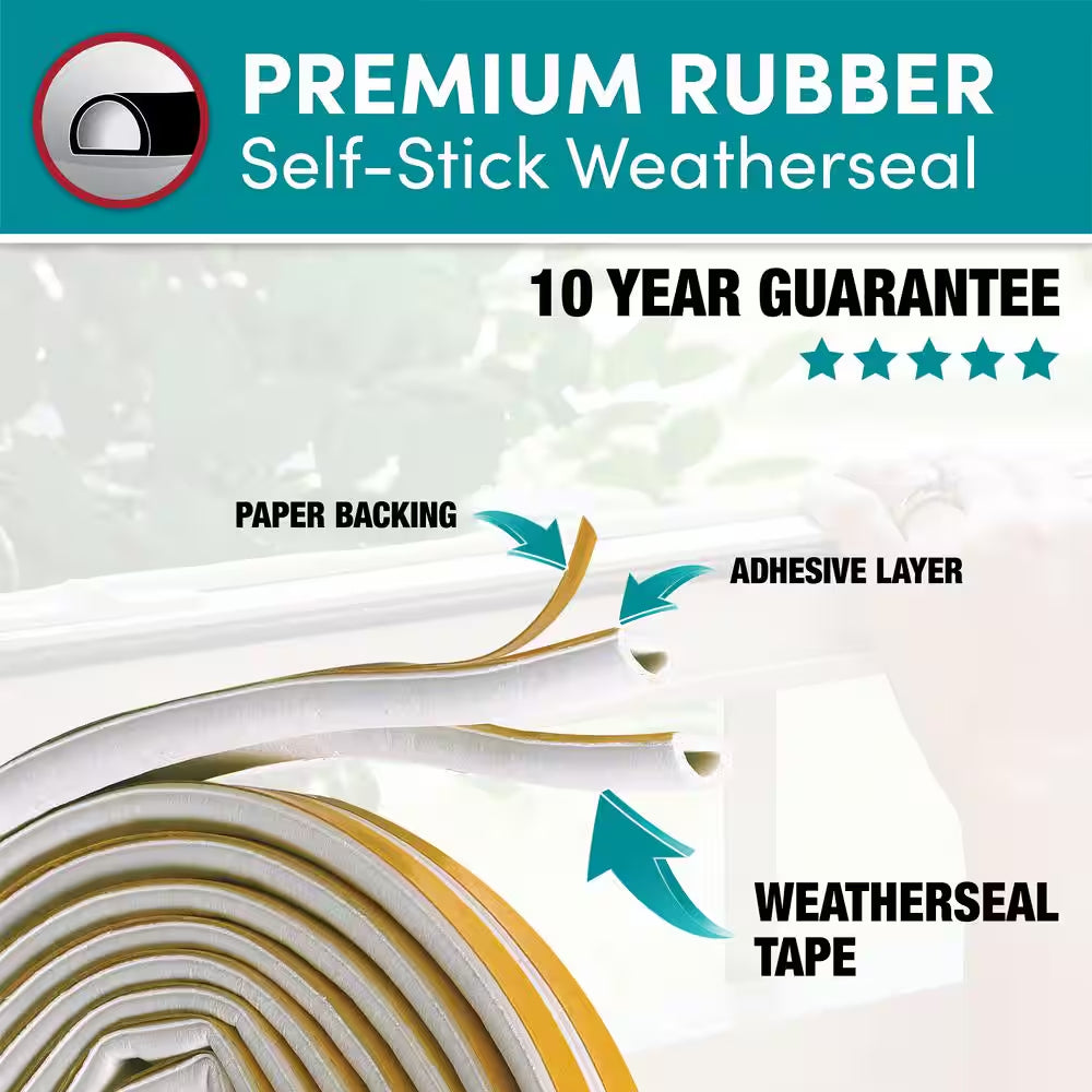 5/16 In. X 1/4 In. X 17 Ft. White D-Center EPDM Medium Gap Weatherseal Tape