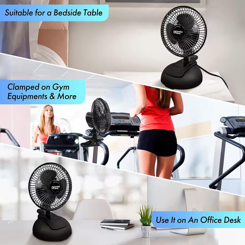 6 In. Black Combo Desk and Clip Fan with Adjustable Tilt