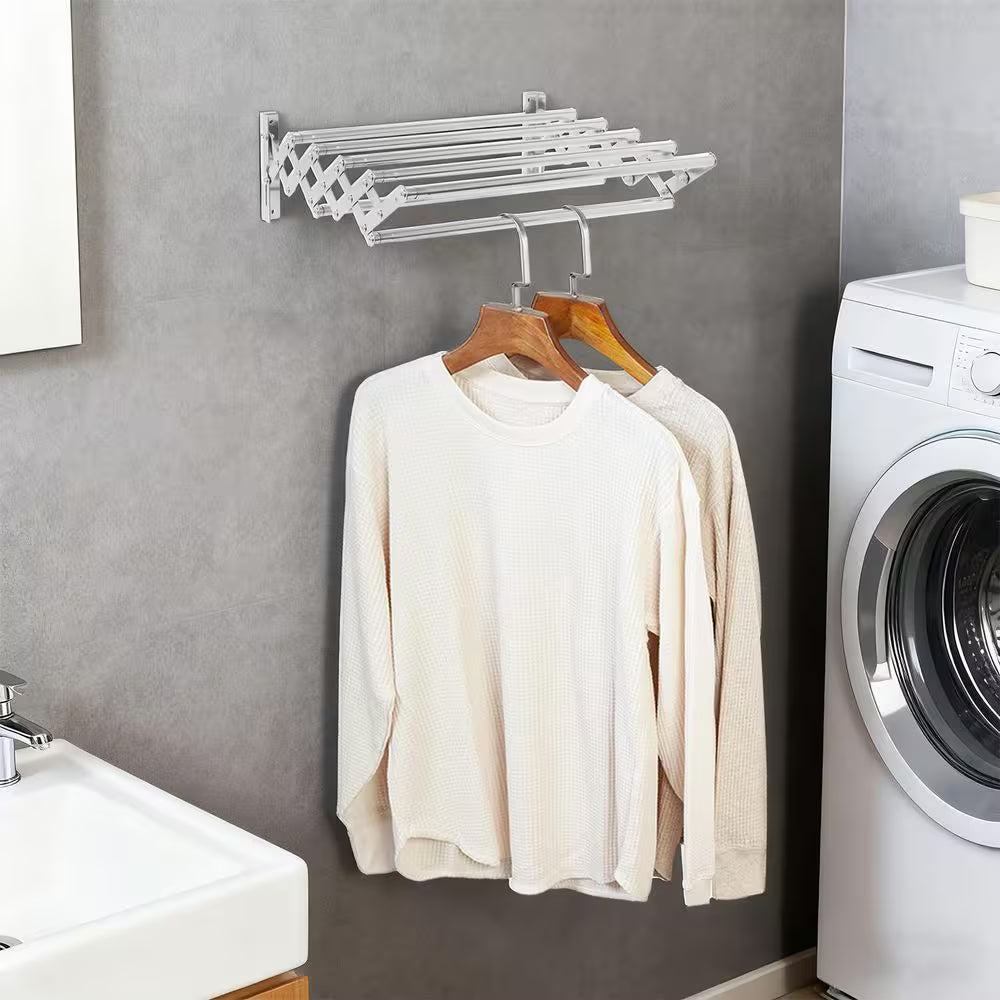 31.5 In. X 5.7 In. Silver Stainless Steel Folding Telescopic Towel Rack Garment Rack
