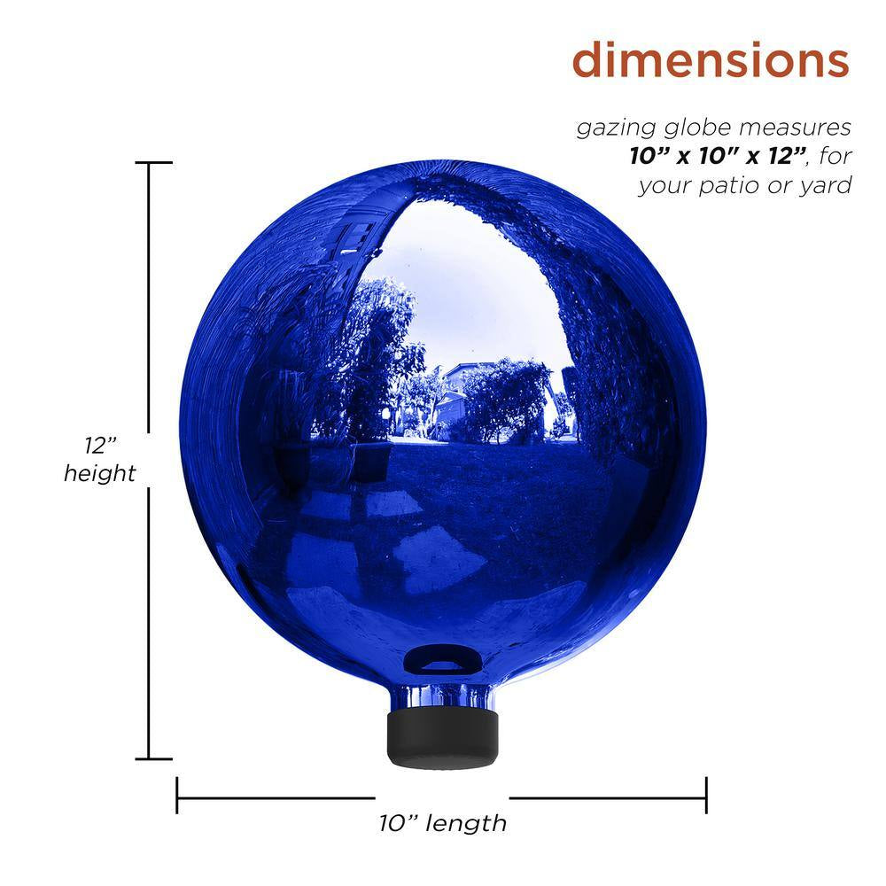 10 In. Dia Indoor/Outdoor Glass Gazing Globe Festive Yard Decor, Blue