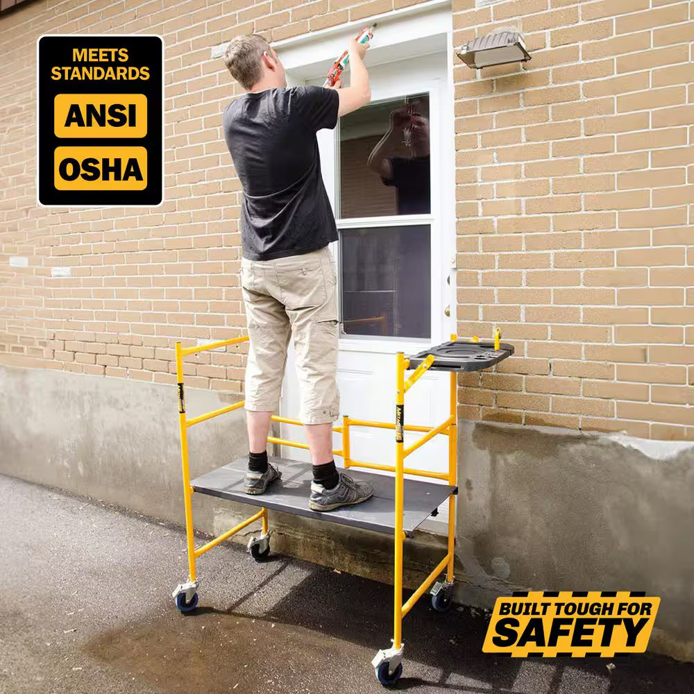 Jobsite Series Baker 4.1 Ft. H X 3.4 Ft. W X 1.8 Ft. D Mini Scaffold Platform with Wheels, Tool Shelf, 500 Lbs. Capacity