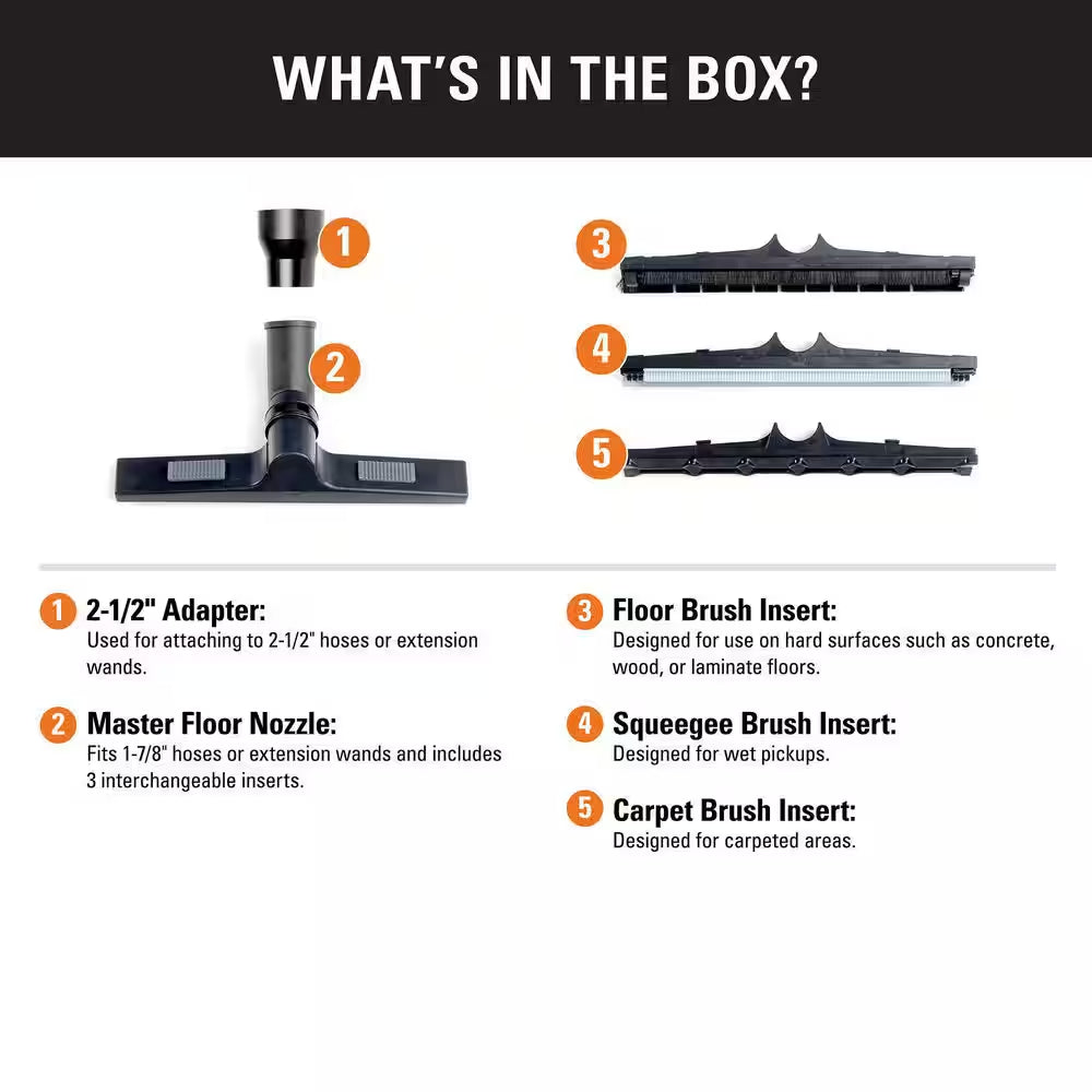 1-7/8 In. and 2-1/2 In. VT1738 Premium Floor Cleaning Accessory Kit Shop Vacuum Attachments for  Wet Dry Vacs