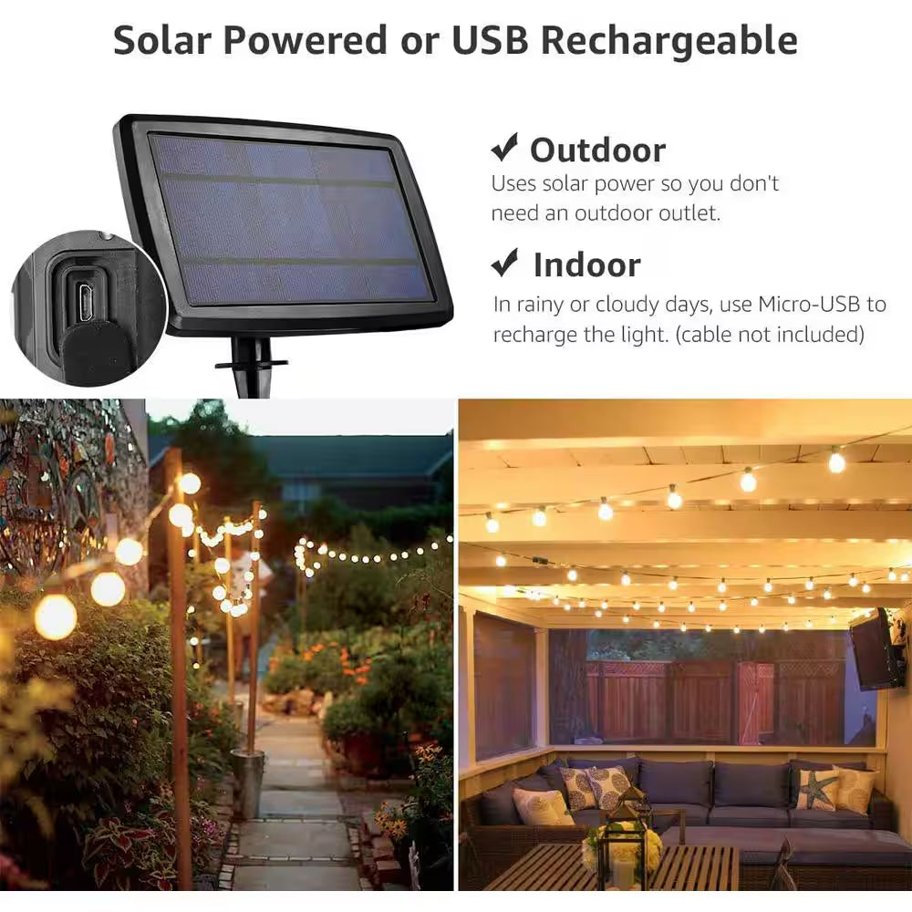 25-Light 50 Ft. Outdoor Solar LED G40 Integrated LED Globe Shatterproof 2700K Patio Garden String-Light