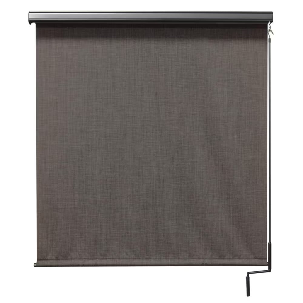 Tide Pool Grey and Black Cordless Outdoor Patio Roller Shade with Valance 120 In. W X 96 In. L