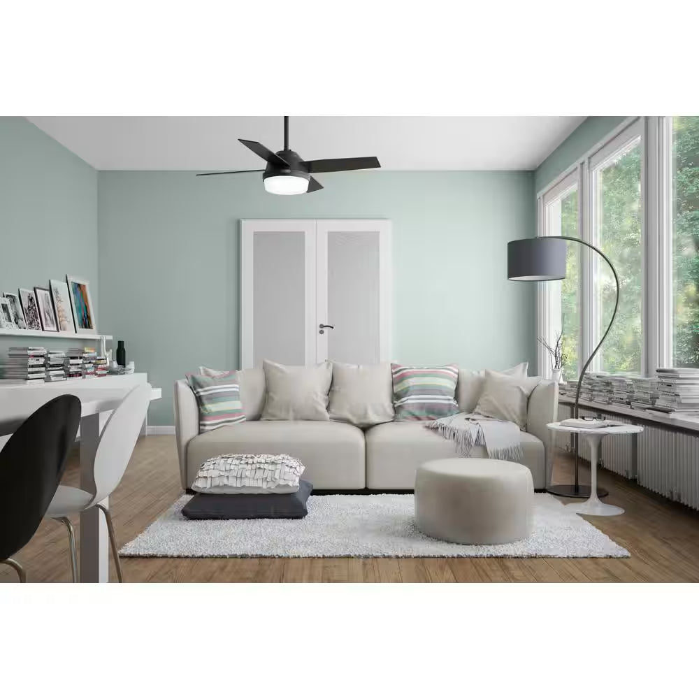 Dempsey 44 In. Indoor Matte Black Ceiling Fan with Remote and Light Kit Included