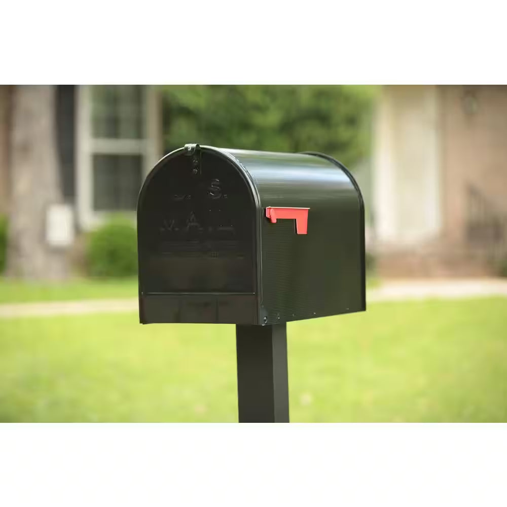 Stanley Black, Extra Large, Steel, Post Mount Mailbox