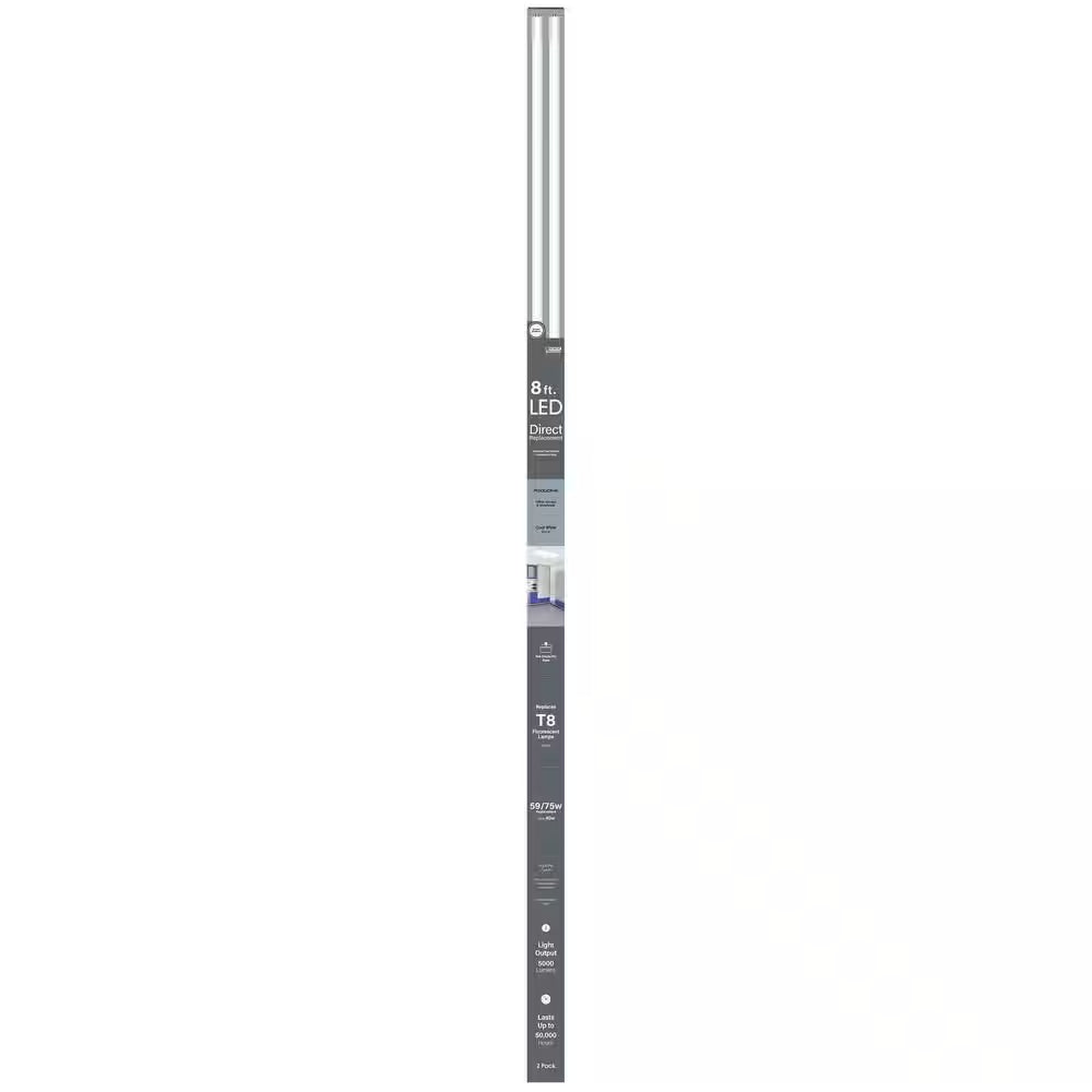 40-Watt 8 Ft. T8 FA8 Single Pin Type a Plug and Play Linear LED Tube Light Bulb, Cool White 4000K (2-Pack)