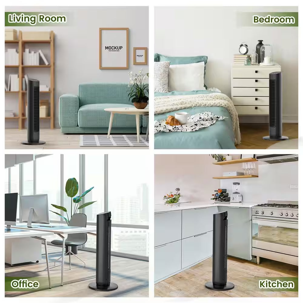 30.71 In. 3-Speed Oscillating Tower Fan in Black with 3-Modes, 85° Oscillating, Timer and Remote Control