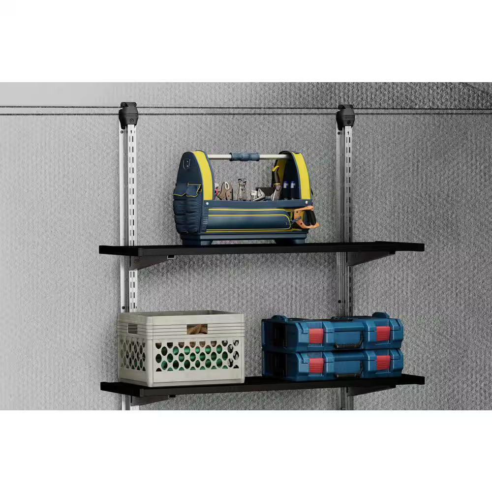 12 In. W X 40 In. H Black Adjustable Shelve Kit and Rack for Outdoor Storage Sheds Wall Shelving