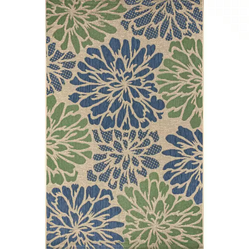Zinnia Navy/Green 8 Ft. X 10 Ft. Floral Indoor/Outdoor Area Rug
