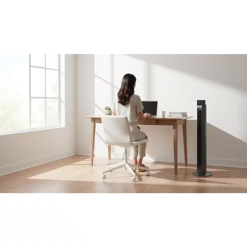 48 In. 12-Speed Oscillating Tower Fan in Gray, Quiet Operation, DC Motor, Remote Control and 12-Hour Timer, 12 In. Dia
