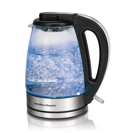 7-Cup Black Glass Kettle Electric