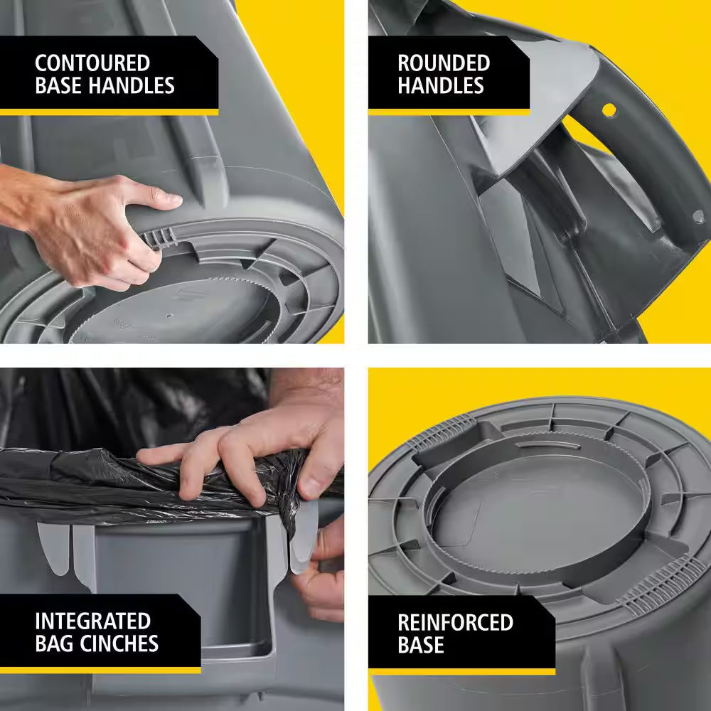 BRUTE 20 Gal. Grey Vented Plastic Outdoor Trash Can with Lid for Restaurants/Offices/Warehouses/Commercial Environments