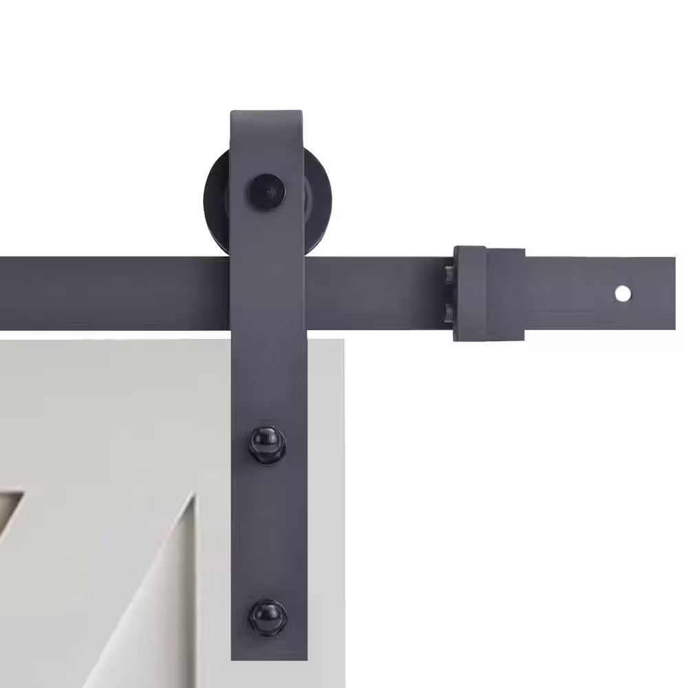 72 In. Black Classic Bent Strap Barn Style Sliding Door Track and Hardware Set-Door Not Included