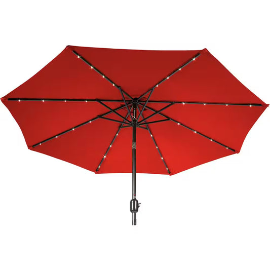 9 Ft. Deluxe Solar Powered LED Lighted Patio Market Umbrella (Red)