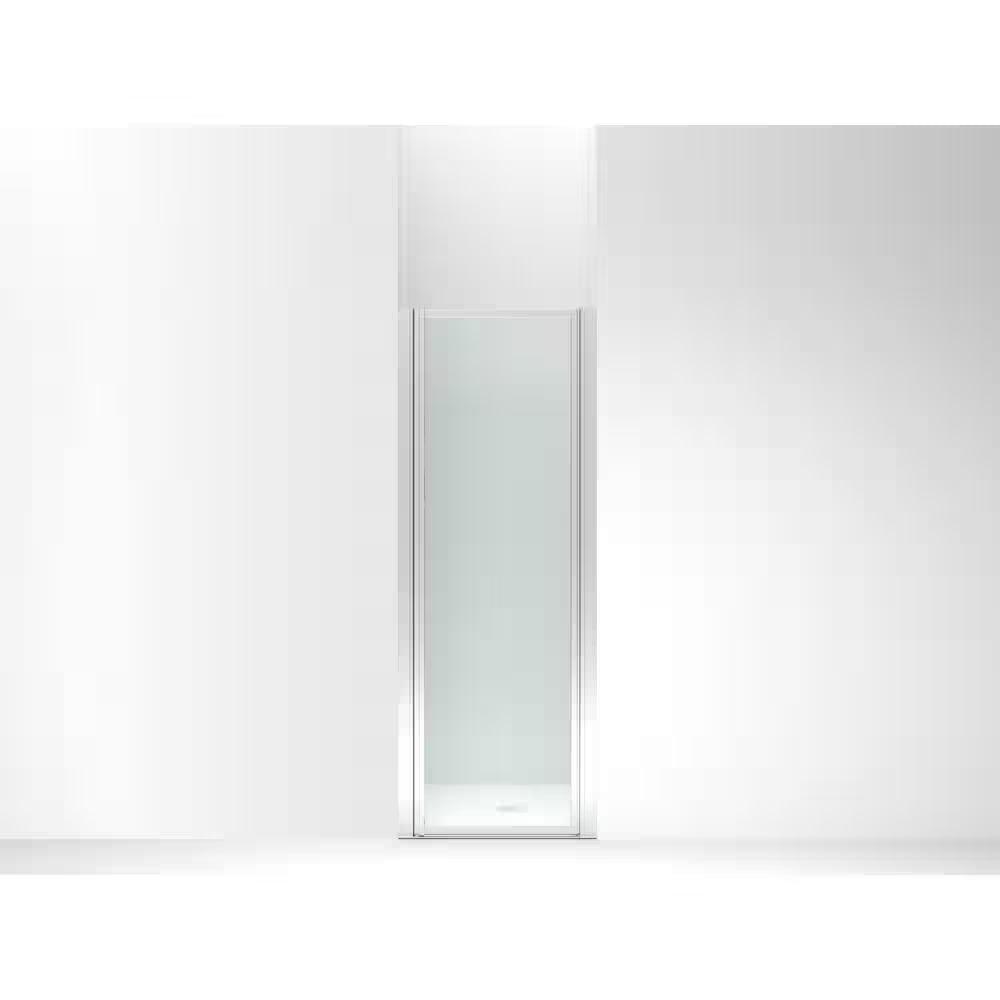 Standard 24-25 In. W X 64 In. H Pivot Shower Door in Silver with 1/8 In. Thick Rain Textured Glass