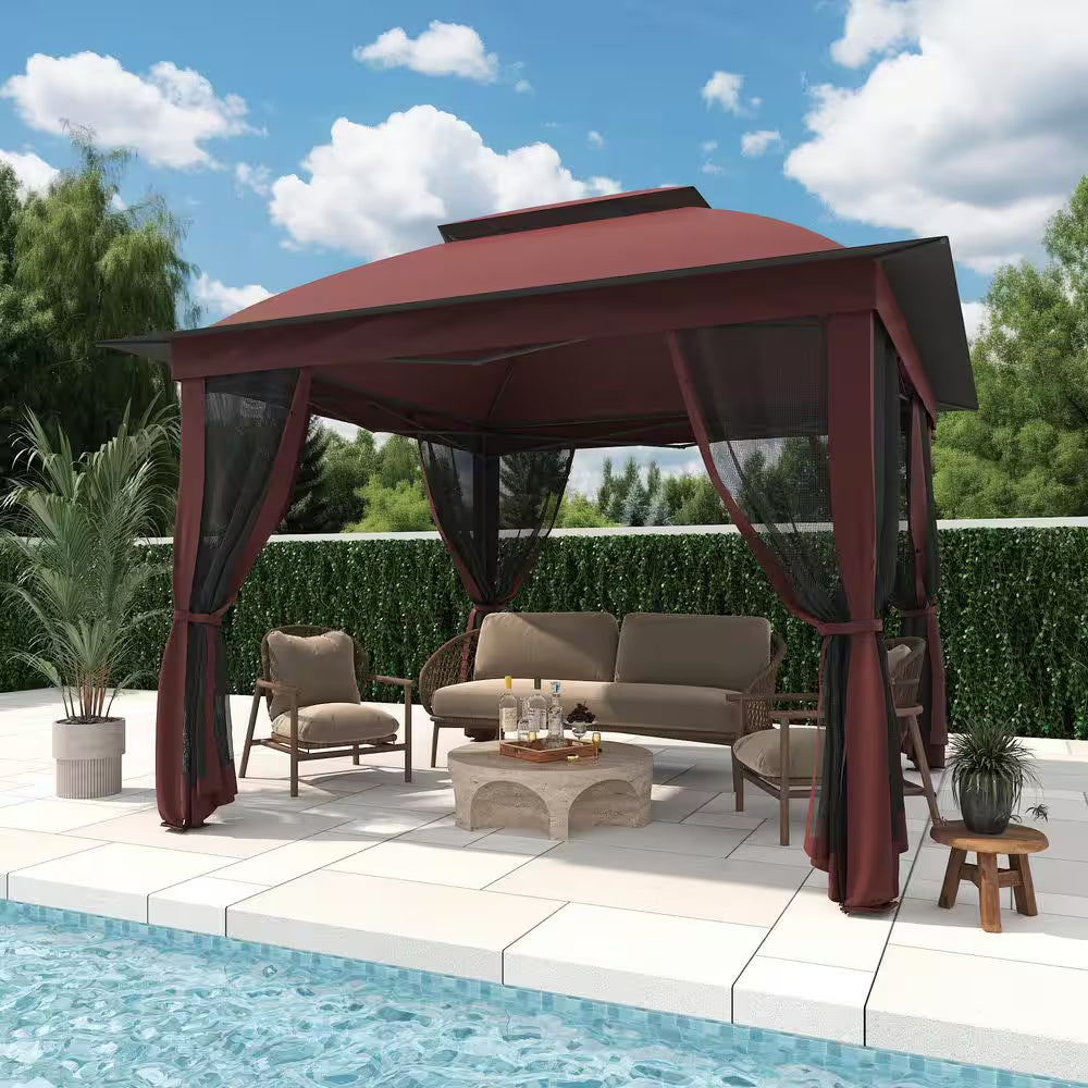11 Ft. X 11 Ft. Pro Series Outdoor Instant Canopy Shelter Tent with Mosquito Netting Metal Frame Storage Bag, Red