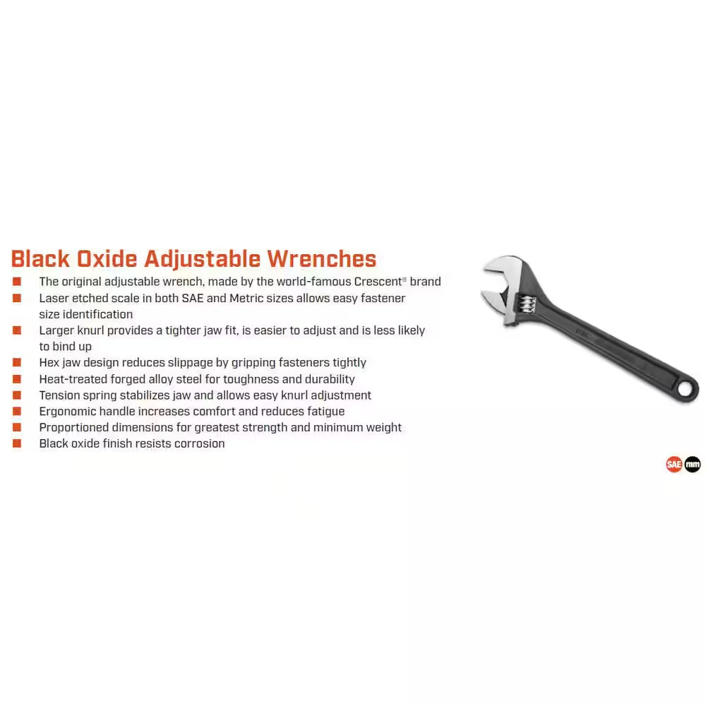 10 In. Black Oxide Adjustable Wrench