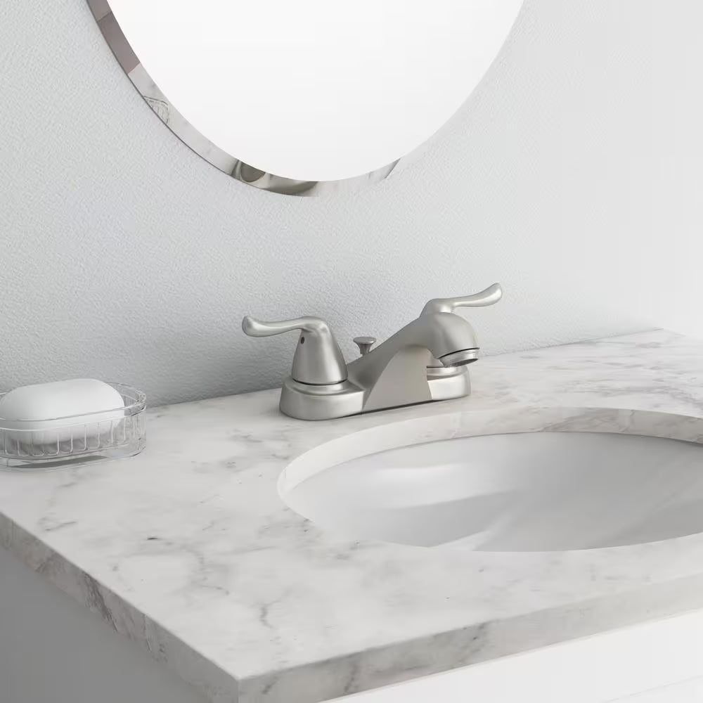 Constructor 4 In. Centerset Double Handle Low-Arc Bathroom Faucet in Brushed Nickel