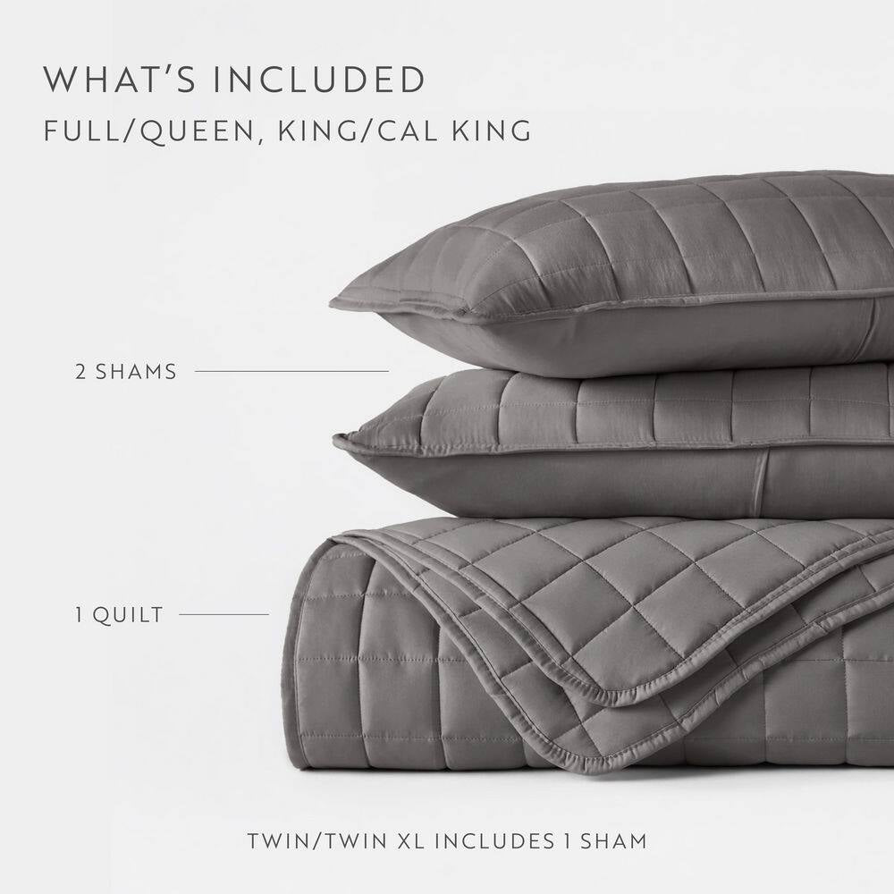 Square Gray Queen Performance Quilted Coverlet Set
